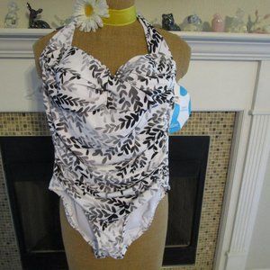 SWIM SOLUTIONS 1 PIECE BATHING SUIT IN DEW DROPS PRINT SIZE 16
